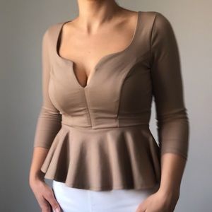 *ROYAL BLUE*Peplum deep plunge v neck lycra top with boning